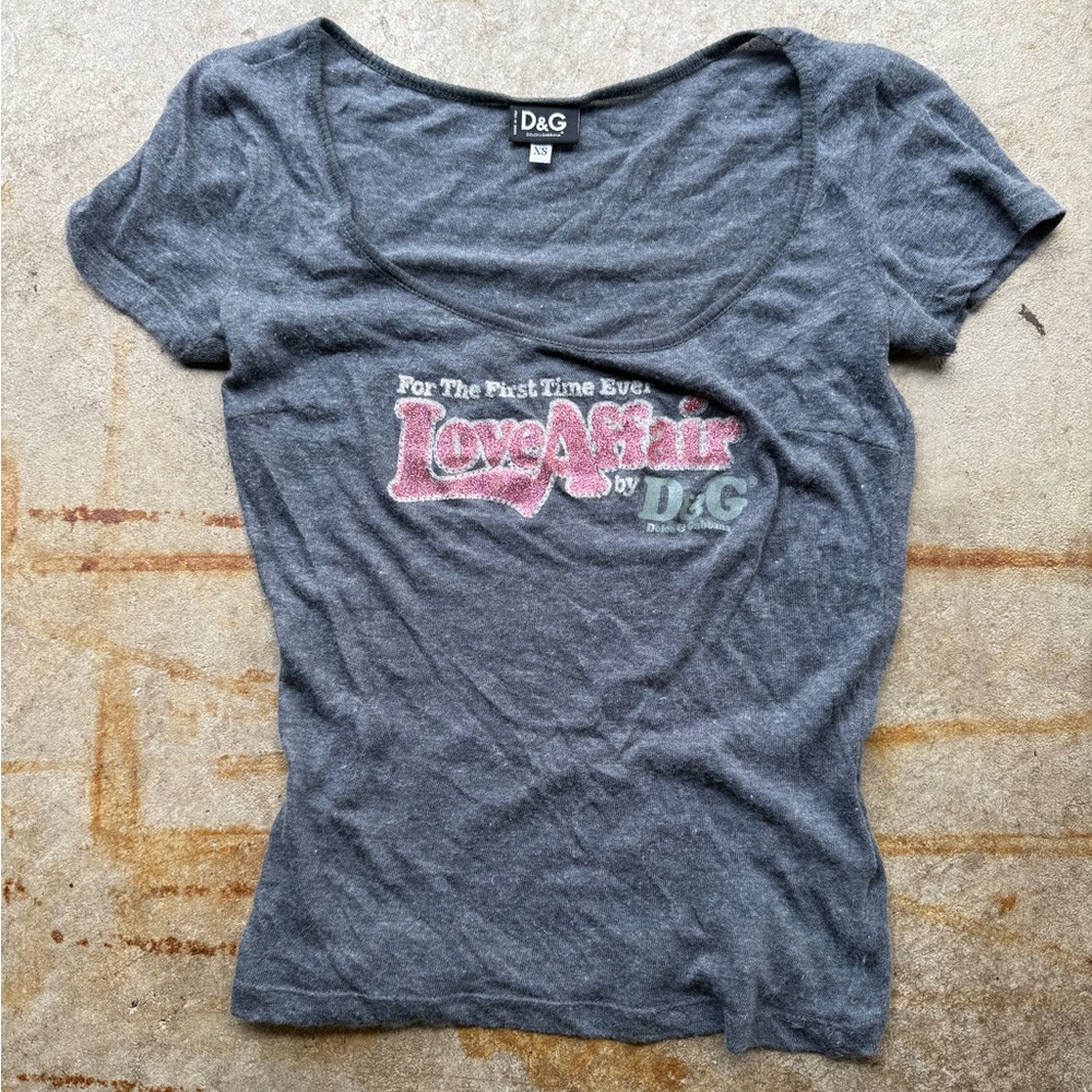 D&G Love Affair Y2K Pink Sparkpe Graphic T-shirt Gray